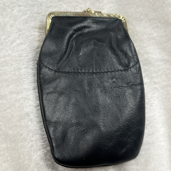 VINTAGE BLACK LEATHER CIGARETTE / COIN CASE, GOLD METAL CLOSURE - Picture 4 of 7
